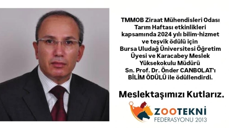 Prof. Dr. Önder CANPOLAT,a TMMOB Ziraat Mühendisleri Odasından BİLİM ÖDÜLÜ